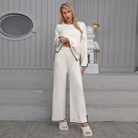 Thickened Elegant Casual Contrasting Color Long-Sleeve Womens Knitted Suit
