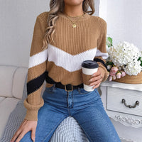 Casual Multicolor Lantern Long Sleeve Pullover