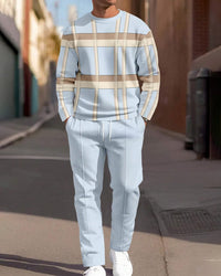 Fashion Line Printing Men's Round Neck Suit