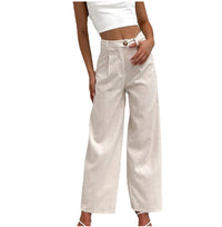 Cotton-linen Womens Trousers, Straight-leg High-waist Pants