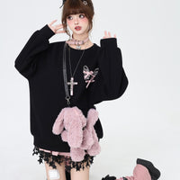 Sweet Cool Bow Bandage Heavy Industry Round Neck Loose Sweatshirt Autumn