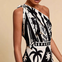 European And American-style Sexy Fashion Digital Lace-up Off-shoulder Slip Dress
