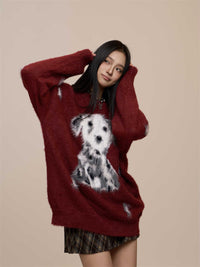 Red Plush Puppy Couple Sweater Artificial Mink Fur Sweater