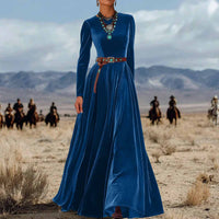 Elegant AutumnWinter Long-Sleeve Western-Style Velvet Dress