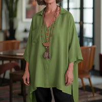 Loose-fit Cotton-linen Top With Buttons For Women