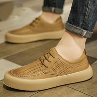 Men's Botton Width Height Increasing, Brown Lace-up Cutout Single Layer Sports And Leisure
