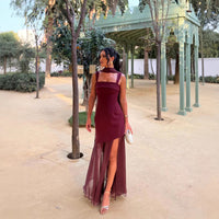 French Romantic Resort-Style Sexy Backless Flowy Strap Detail High-Slit Maxi Dress