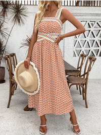 Strap Vintage Print Long Dress
