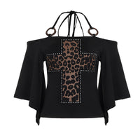 Retro Sassy Cross Leopard Print Halterneck Top With A Low Cut Neckline