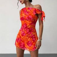 Printed Womens Sexy Cinched Waist Short Dress