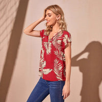 New Tropical Print V-neck Short-sleeve Batwing Top