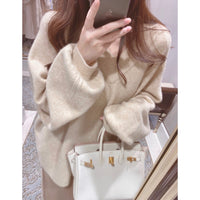 Female Pure Color All-matching Loose V-neck Sweater