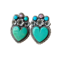 Retro Heart-Shaped Flower Turquoise Earrings For Women