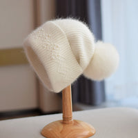 Fox Fur Ball Knitted Hat Children