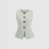 Sleeveless Round Neck Vest Fashion Women's Wear Elegant Waist-tight Solid Color
