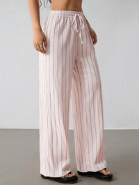 Women's Casual Striped Drawstring Elastic Waist Contrasting Color Wide Leg Pants