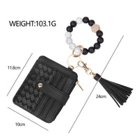 Leather PU Tassel Card Bag Silicone Bracelet Wrist Keychain Pendant