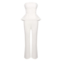 White Strapless Tank Top And High-waisted Trousers Womens Suit