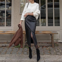 Split Leather Skirt Women's High Waist Adult Lady Like Woman Hip Skirt