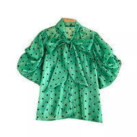 French Style Retro Dots Shirt Female Sweet Bow Collar