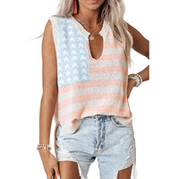 Flag Print Knitted Vest Women's Fashion Loose V-neck Sleeveless Top