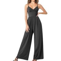 Solid Color Straight Strap Casual Jumpsuit