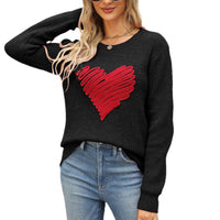 Loose Love Embroidered Crew Neck Pullover Long Sleeve Knitted Sweater For Women