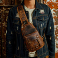 Full-grain Crazy Horse Leather Cowhide Vintage Outdoor Multi-purpose 8-inch Phone Chest Crossbody Bag
