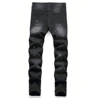 Men's Fashionable Straight-Leg Ripped Black Jeans