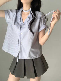 Short-sleeved Shirt Loose Women's Short Striped Shirt