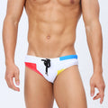 Cross-border New Arrival Men's Printed Contrast Color Small Briefs Swimming Trunks Close-fitting Low Waist Fashion
