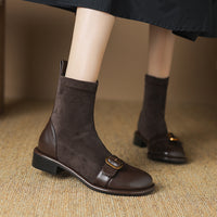 Casual Low Heel Martin Boots Belt Buckle Stitching Short Boots
