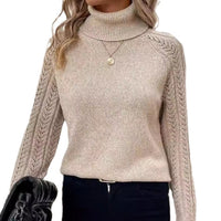 Women's Turtleneck Long Sleeve Sweater Pullover Hollow Out