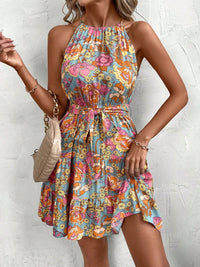 Womens Stylish Lace-up Printed Slip Dress