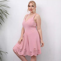 Sexy Deep V-Neck Backless Slip Dress With Burnout Lace Defined Waist And Flared Hem