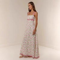Casual Fashion Linen Printed Slip Dress