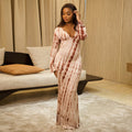 Womens Color-Block Loose-Fit Hip-Hugging Skirt-Style Casual V-Neck Long-Sleeve Dress For Home Wear