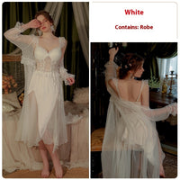 French Deep V Plus Chest Pad Lace Backless Strap Nightdress