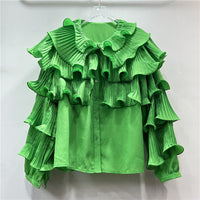 Korean Style Light Luxury Socialite Bubble Sleeve Ruffled Loose Chic Design Adult Lady Like Woman Temperament Top