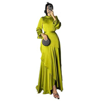 Womens Fashion Satin Ruffle-Trimmed Strap Dress