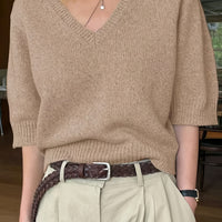 Women's Pure Color All-matching Elegant V-neck Knitted Sweater
