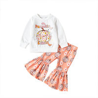 Long Sleeve Sweater Pumpkin Print Bell-bottom Pants Children's Suit