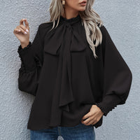 Ins Long-sleeved Blouse Bowknot Puff Sleeves Fashion Commuter Office Tops Women's Clothing