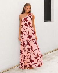 Summer Printed Off Shoulder Lace Up Sexy Resort Style Maxi Dress