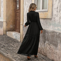 Lantern Sleeve Lace Panel Elegant Maxi Dress
