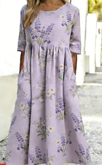 Printed Ladies Long-sleeved Round Neck Dress