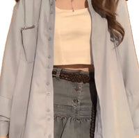French Blue Bow Long Sleeve Shirt