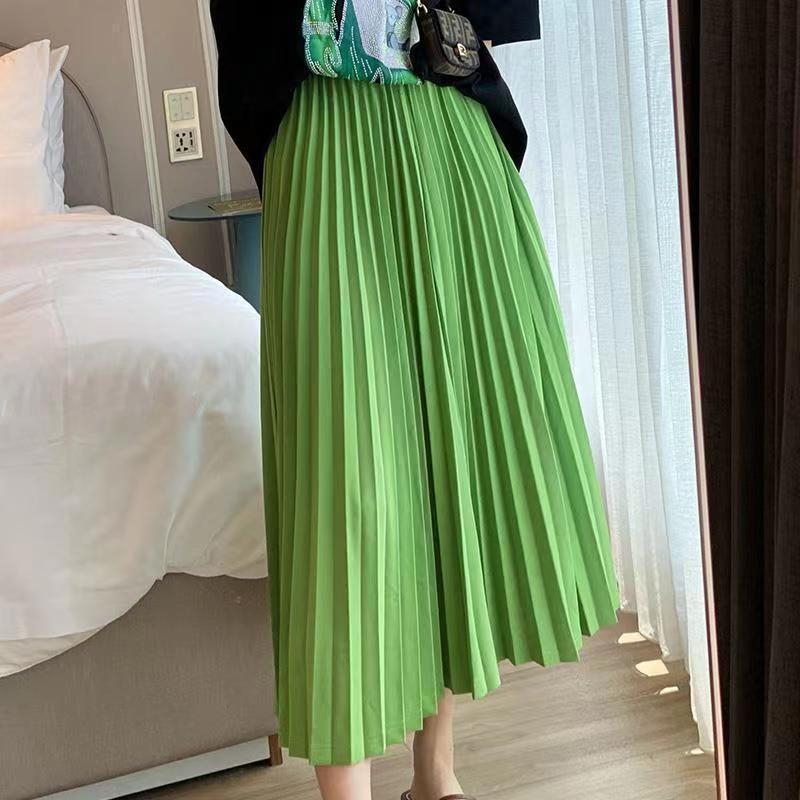 Classic Simple Multicolor Pleated Skirt High Waist Slimming