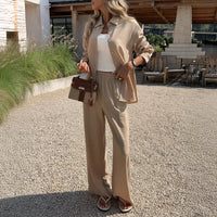 Elegant And Casual Womens Top And Wide-leg Pants Set