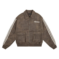 Men's Lapel PU Leather Jacket Coat